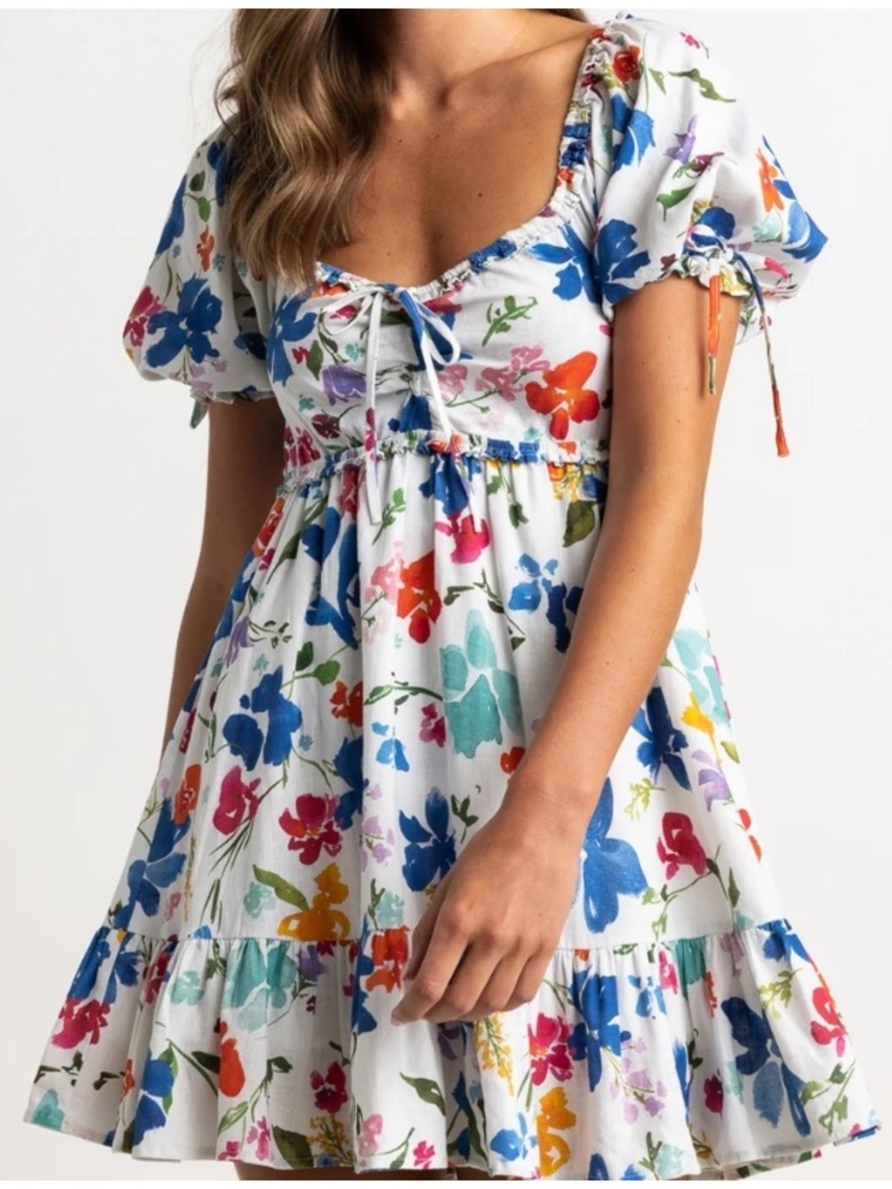 NEW CAKE FOR DINNER Linen Floral Mini Dress Cottagecore Garden Coquette Milkmaid